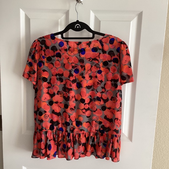 Anthropologie HD In Paris Silk Peplum Ruffle Blouse Top Cap Sleeves Dots Print - Picture 5 of 9